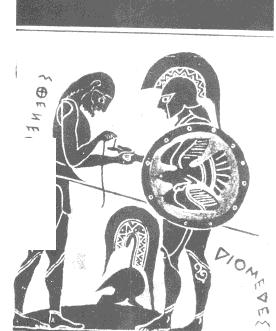 Fig. 7 - Sthenelos bandaging the hand of Diomedes, a hero of Troyan war, who is regarded as the founder of cities in Sout-hern the Italy, where he immigrated. 