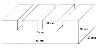 Fig. 1 - Brass comb with four contact sectors of 10 x 20 min set at intervals of 5 min.