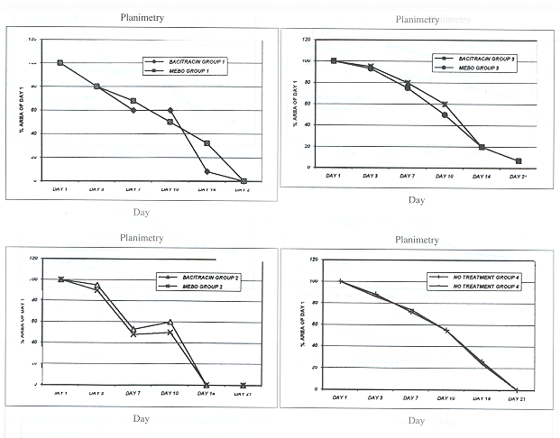 Fig. 1No differences were demonstrated in wound healing in any group. The results are expressed as the percentage of the wound square from the primary burn wound