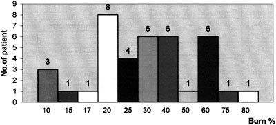 Fig. 3Distribution of burn percentage in burned patients.