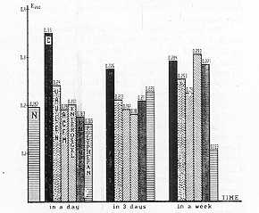 Fig. 1 Dinamics of middle mass molecular peptides level in blood serum of burned rats