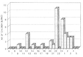 Fig. 3 - Fireworks burns by hour of occurrence.