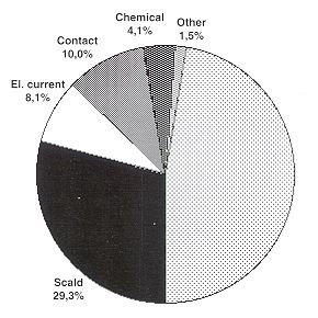 Fig. 7 - Spectrum of thermic and chemical injuries in 270 adults. 