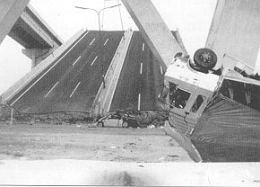 Fig. 6 - Elevated highway collapsed on reclaimed land.