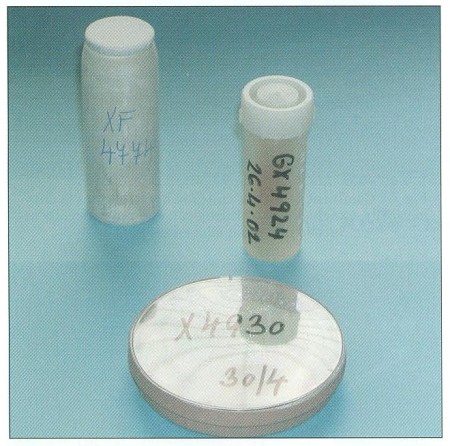 Fig. 2Porcine xenografts are produced in three different forms-fresh (Petri dish), frozen (aluminium tin) and glycerolized (plastic tube)