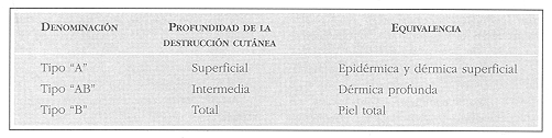 Clasificacin de las quemaduras de acuerdo con su profundidad (Benaim 1954)